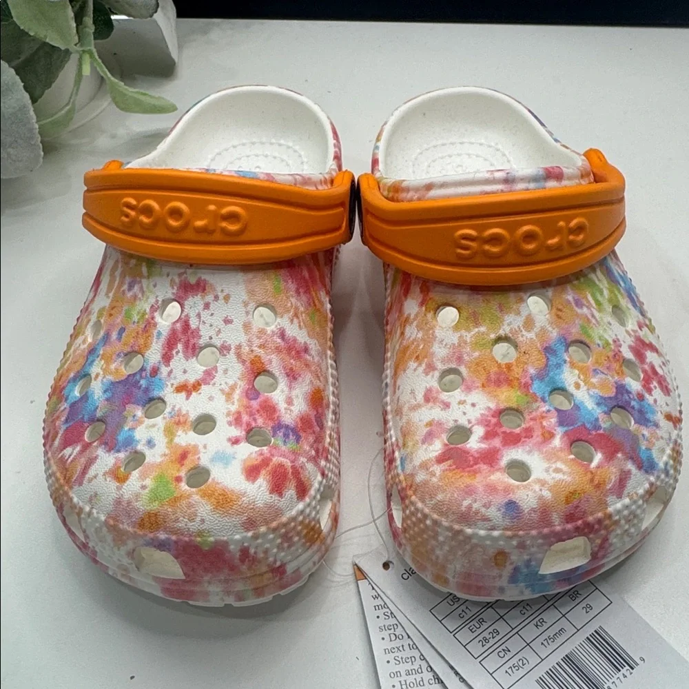 CROCS Multicolor Tie-Dye Clogs with Orange Strap - Picture 2 of 3